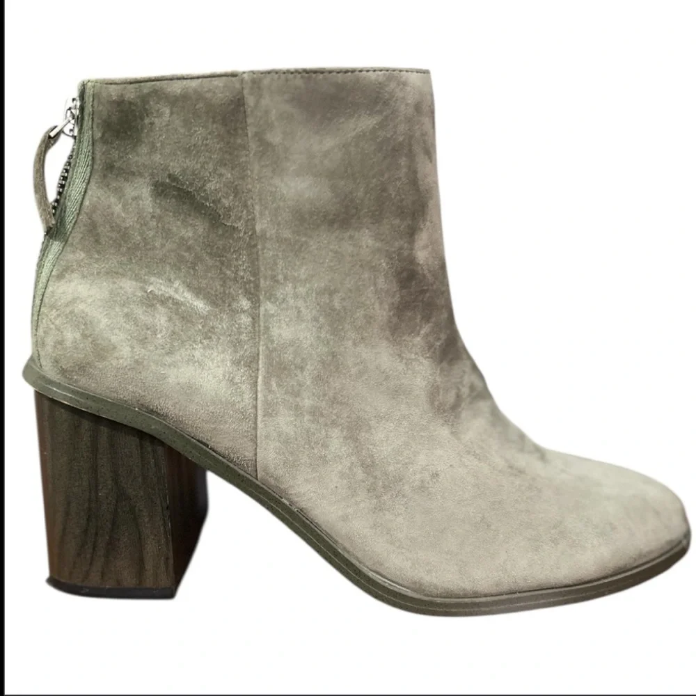 Splendid Suede Block Heel Ankle Boots Olive Green Sz 7.5